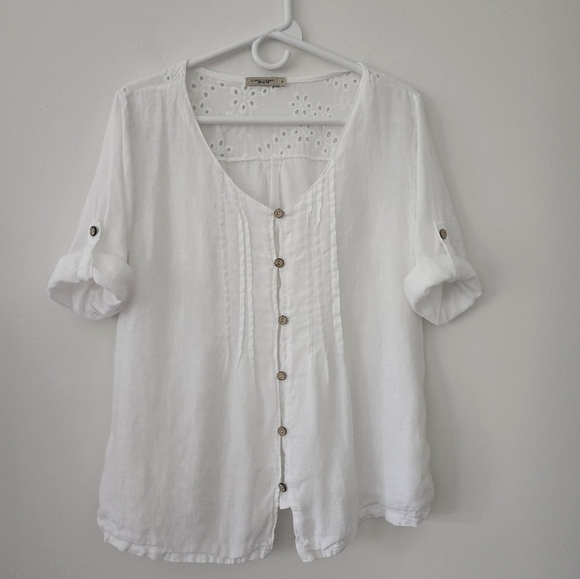 Lungo L'Arno White Linen Button-Down Blouse Size Small - Picture 1 of 12
